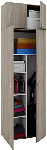 VCM Besenschrank | 6 Fächer | Maße B. 70 x H. 238 x T. 40 cm | Haushaltsschrank | Mehrzweckschrank | Aufsatz mit Zwei Türen - Vandol Sonoma-Eiche