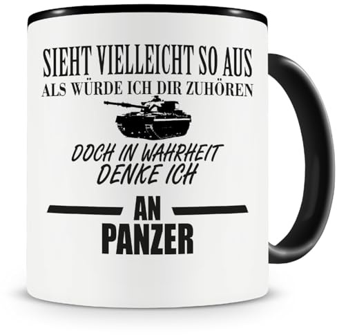 Samunshi® Tasse Panzer Spruch Bundeswehr Geschenke Kaffeetasse Tassen Teetasse Kaffeebecher Soldat 300ml schwarz