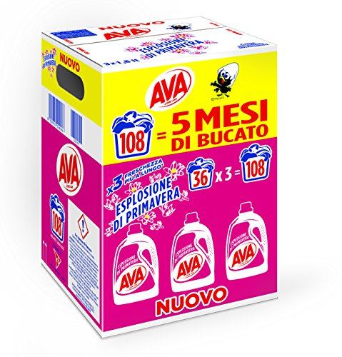 Ava Detersivo Lavatrice Liquido, Esplosione di Primavera - Pacco da 3 x 2018 g