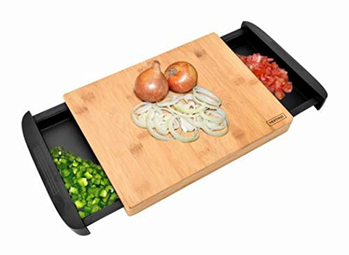 NERTHUS FIH 332 - Tabla de corte de bambú, Tabla de Cocina con bandejas extraibles