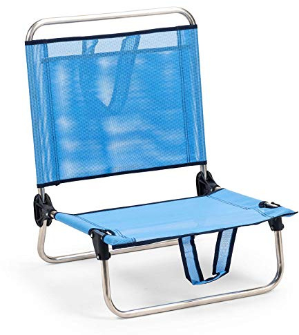 Solenny Strand- und Gartenstuhl, zusammenklappbar, mit niedriger Rückenlehne, Tasche und Griffe, 54 x 50 x 63 cm, blau, waschbarer Stoff und stabilisierende Füße für mehr Sicherheit