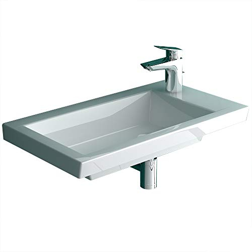 Alpenberger Keramik Waschbecken 60cm Breit | Einbauwaschbecken oder Hängewaschbecken | Waschtisch Bad Waschplatz | Rechteckig & Modernes Design | Handwaschbecken Gäste WC