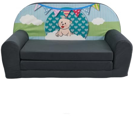 FORTISLINE Kindersofa MINI ausklappbar 78 x 40 x 45 cm - Kindercouch aus Mikrofaser mit Liegefläche 104 cm, abnehmbarem waschbarem Bezug, Oeko-TEX Standard 100, Teddy