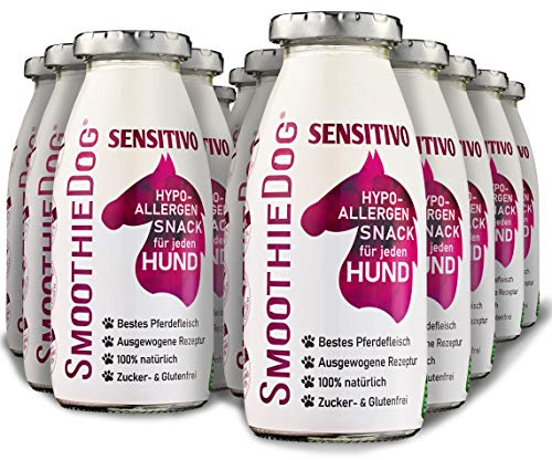 Hunde Smoothie SmoothieDog 12er Sensitivo (Pferd) - Hypoallergener Snack & Leckerli für Sensible Hunde - Zucker- & glutenfrei - je 250ml