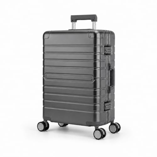 Travelhouse® Oslo M Koffer Trolleys ohne Reißverschluss Grau 70L | 100% Aluminium Hartschalenkoffer Reisekoffer, Alu Rahmen, 8 Spinner Rollen, TSA Schloss, 65 x 42 x 26 cm