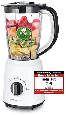 Emerio Standmixer BL-124816, BPA frei, Crush Ice Funktion, 1.5l Behälter, 2 Geschwindigkeiten + Pulse Funktion, Messereinheit aus Edelstahl, Sicherheitsschalter, geschirrspülgeeignet, 500 Watt