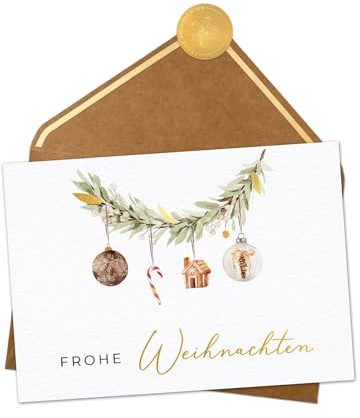 Joli Coon Weihnachtskarten 5er Set mit Weihnachtskuvert und Siegelsticker | 400g strukturiertes Designerpapier, Goldveredelung, Naturkuvert, für persönliche Weihnachtsgrüße