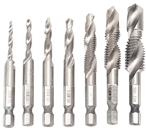 7-teiliges Gewindebohrer-Set 1/4 Sechskantschaft-Kombinationsbohrer und Gewindebohrer Gewindebohrer Entgraten Senker-Bit-Gewindeschneiden Integriertes Verbundspiralkerb-Kit