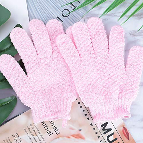 Des Gants Ménage Gants de bain Five Fingers Gants de bain peau morte exfoliant double face (Color : PINK)