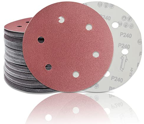 20 Stück Schleifscheiben Ø 225mm,Körnung 240, 6 Loch in rot, SenmaiTools Schleifpapier Klett 225mm für Trockenbauschleifer,Langhalsschleifer Schleifgiraffe