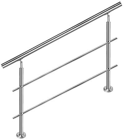 Aufun Edelstahl Handlauf 160cm Treppengeländer Innen und Außen mit 2 Pfosten für Treppen, Brüstung, Balkon (160cm, 2 Querstreben)