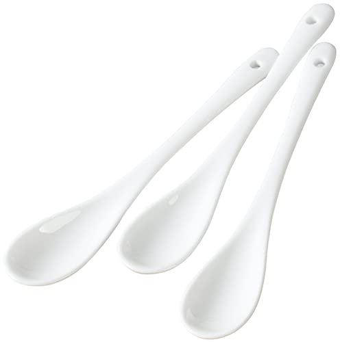 10 cucchiai da zuppa a manico lungo, 13 cm, in ceramica bianca, cucchiai da minestra cinese, mini cucchiai da dessert per cuochi, tazze da tè e caffè
