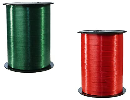 Clairefontaine 601774AMZC - en uppsättning med 2 rullar med slät boldukband - 500 x 0,7 cm - presentförpackning, dekorationstillbehör - grön/röd