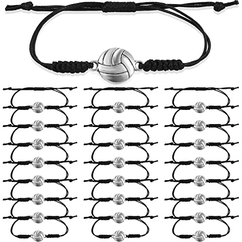 SAVITA 24 Pezzi Bracciale Pallavolo, Corda Intrecciata Bracciale con Ciondoli Pallavolo Regolabile con Decorazione Ciondolo Pallavolo, Regali per Ragazze Adolescenti Ragazzi Donne Uomini Giocatori