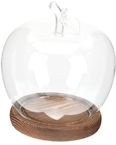 Cabilock Cubierta De Vidrio De Manzana Base De Luz Led Vitrina De Cúpula De Cristal Sombra De Flores Preservadas Cúpula De Vidrio Micro Paisaje En Forma De Campana Vaso De Papel De Madera
