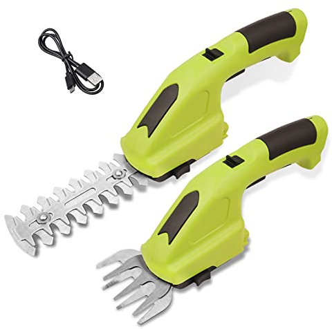 Forbici Cesoie Sfoltirami da 3,6 V Elettrico a Batteria Tagliaerba con Tecnologia agli Ioni di Litio Decespugliatore Tagliasiepi Ricarica USB con 2 Lame Intercambiabili in Acciaio e Manico