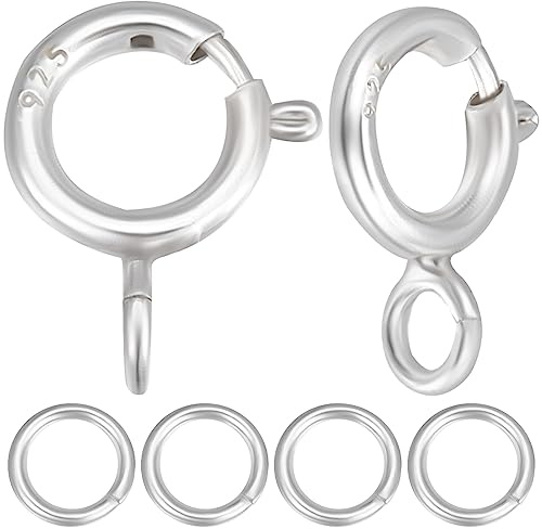 Beebeecraft 20 cierres de Anillo con Resorte 925 cierres de Plata de Ley con Resorte para Joyería Cierres Redondos de 7 in Conectores con 20 anillos de Salto Abiertos para Collares Pulseras