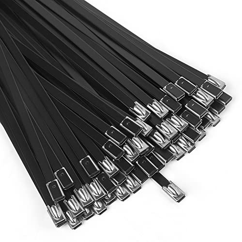 WORKTOOL Edelstahl-Kabelbinder, 50,3 cm, schwarz, selbstsichernde Kabelbinder, 40 Stück, strapazierfähig