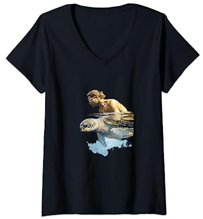 Damen Schnorcheln Tauchen Schnorchel Meeresschildkröte Schnorchel T-Shirt mit V-Ausschnitt