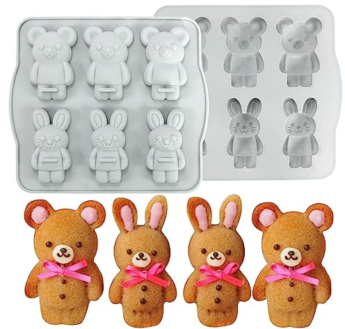 Moule en silicone en forme d'animal en forme de lapin pour décoration de savon, savon, gâteau, ustensiles de cuisine, moules à glace, outils de cuisson (ours lapin, R _20 x 17 x 1,93 cm)