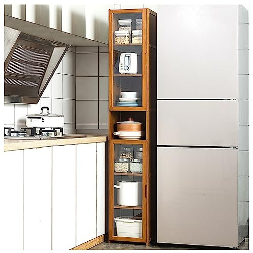 ZORZA Küchenschränke, Küchenbuffet Buffetschrank mit Verstellbaren Ablagen und Sichtbare Abdecktür, Natürlicher Bambus Küchenregal, Sideboard Wohnzimmer, Badezimmerschrank,175×30cm/68.9×11.8in