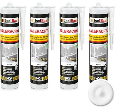 Isolbau Maler-Acryl Mastic plastique acrylique pour sceller les joints à l'intérieur et à l'extérieur Blanc 4 x 300 ml