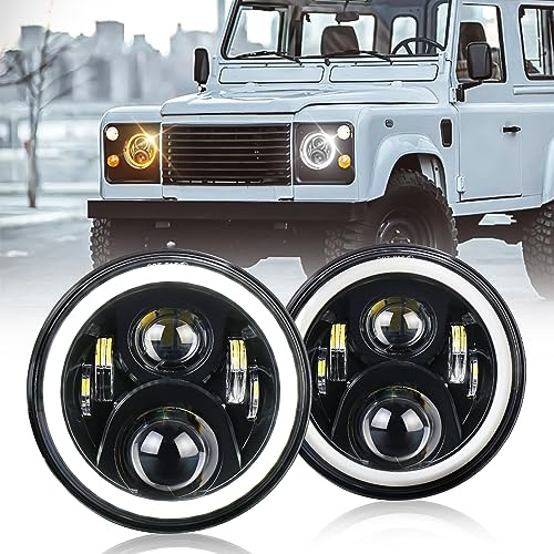 MOVOTOR 7 Zoll Scheinwerfer mit Halo Ring Winkel Augen Blinker Projektor Licht 7200ML Fernlicht Abblendlicht LED Scheinwerfer für Defender Jeep Wrangler TJ JK Hummer 2 Stueke