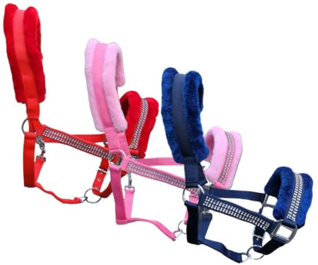 OR S-Line Halfter verstellbar Kunstfell & Strass, Glitzer für Cob, Full, Pony (Cob, Rot)