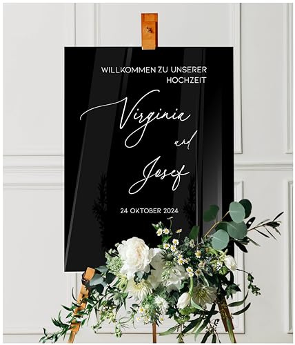 Manschin-Laserdesign Willkommensschild Aluverbund personalisiert - Made in Germany - Welcome Willkommen Schild für Hochzeit (45x30cm)