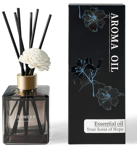 LEAMERR Difusor de varillas de aroma natural, aceite esencial, fragancia cítrica siciliana, 180 ml, fragancia de habitación con difusor de varillas para el hogar, habitación, oficina, baño