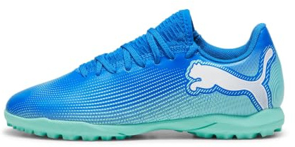 Puma Unisex Youth Future 7 Play TT JR Soccer Shoe, HYPERLINK Blue-Mint-Puma White, 38.5 EU