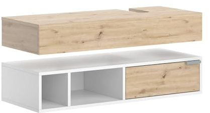 Vicco mobile sottolavabo per bagno Henri, Bianco/Rovere artigianale, 100 x 15 cm con cassetto