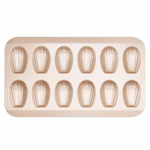 12-Cavity Madeleine Tray, Non-Stick Cake Baking Pan Mould, Scallop Shells Baking Tray, Thicken Bakeware, Pack of 1