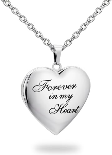 Collier avec médaillon en forme de cœur PHOCKSIN en argent pour filles, médaillons en argent pour femmes comme cadeaux d'anniversaire avec texte gravé, médaillon photo pouvant contenir des images, 1.1