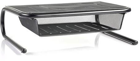 Ameco - Monitorständer mit Schublade - aus Metall - Monitorerhöhung, Desktop-Ständer - Ergonomisch - Schreibtischorganizer - Stift-, Smartphonehalter - für Schreibwaren, Büroaccessoires - Schwarz