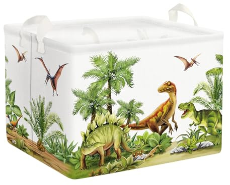 Clastyle 36L Grande Cestino Portaoggetti Foresta Dinosauro Palma Verde con Maniglia Ceste per la Biancheria Pieghevole Rettangolare Vestiti Giocattolo per Camera dei Bambini Bagno
