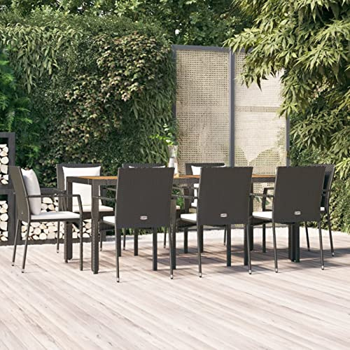 Gaseeto Rattan gartenmöbel Set 8 Personen Garten sitzgruppe 8 Personen Gartenmöbel Set 8 stühle mit Tisch Gartenmöbel Essgruppe Sitzgarnitur mit Kissen-Schwarz-9-tlg