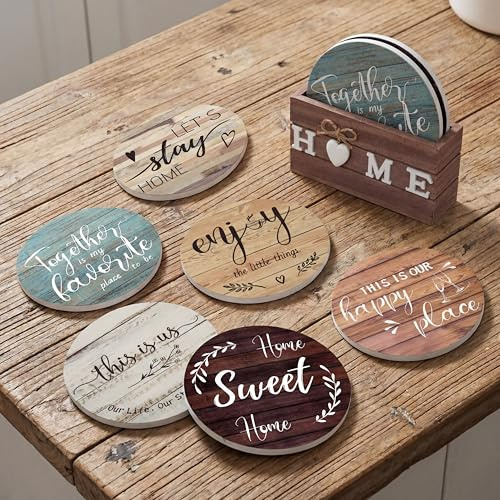 Queekay Trivets Set of 6, 7 Trivets for Hot Dishes Housewarming Gifts New Home, Pots and Pans Farmhouse Trivet Set with Holder Heat Resistant Mat Countertop Protectors for Home Kitchen(Farmhouse)