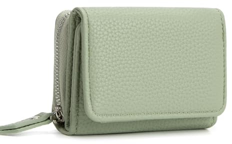CHAOFANXI Geldbörse Damen, Trifold Leder Kleines Portemonnaie für Frauen, Geldbeutel Damen Portemonnaie Kleine Brieftasche Geldbörse mit 6 Kartenfächern, 1 Banknotenfach und 1 Münzfach,Grün