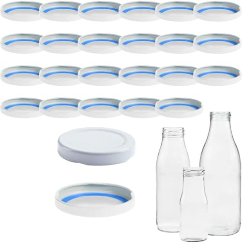 mikken Blueseal Lot de 25 couvercles pour bouteilles en verre TO48/5 cm – Sans BPA/PVC – Couvercle de rechange Twist-Off pour bouteilles de lait et de jus – Blanc