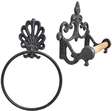 OSALADI 2 Pcs Black Wall Mounted Towel Holder Wrought Iron Ring Rack Bathroom Hooks for Towels Multifunctional Tissue Rack