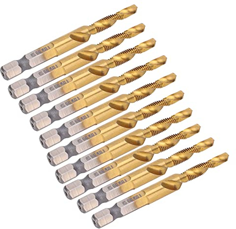 Maschi per Trapano M5, 10 Pezzi 1/4'' HSS Vite con Gambo Esagonale Utensili per Svasatori Set di Trapani Punte per Maschi in Titanio per Legno Plastica Alluminio Sottile, Non