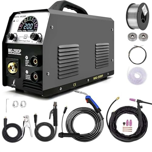 Cortadora de plasma digital, Soldadores MIG250DP Mig Pulse Mig aluminio Gas sin gas Mig ARC MMA Tig 4 en 1 máquina de soldadura semiautomática Para acero inoxidable, acero aleado, acero dulce(TIg torc