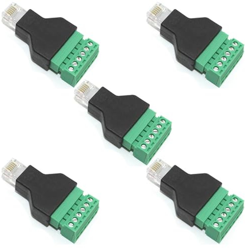 PENGLIN 5 Stück RJ12 Stecker auf 6 Pins Schraubklemmleiste Adapter für Cat3-Telefonhörerkabel-Verlängerung, RJ12 6P6C Modulare Steckverbinder