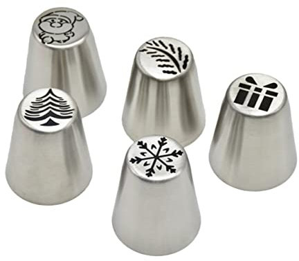 Garneck 5stücke Teiliges Edelstahl Spritztüllen Weihnachten Mit Verschiedenen Muster Für Cupcake Und Kuchen Dekoration Leicht Und Handlich Für Festliche Backkunst Und Geschenkideen