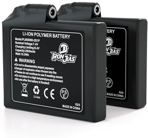 IRON JIA'S Batterie rechargeable au lithium polymère 7,4 V 2500 mAh - 4 vitesses réglables - UN38.3 - Certifié CE - Pour gants chauffants