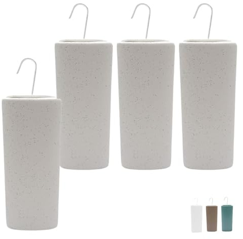 Paluplus Set 4 Evaporatori d'acqua per termosifoni in Ceramica, misura 8x4x19 cm, Umidificatore con motivo PUNTINI e gancio a forma S -5674 (Bianco)