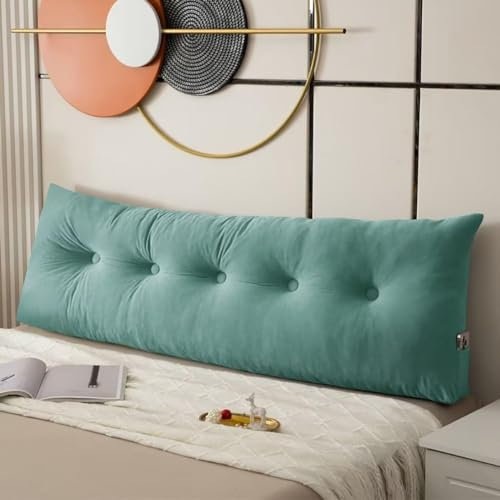 YOUGANG Bett-Rückenlehnenkissen, Doppel-/King-Size-Kopfteil, Keilkissen zum Sitzen im Bett, Kopfteil mit Seitentasche, Rückenstütze, langes Kissen (Cyan, 80 x 40 x 12 cm)