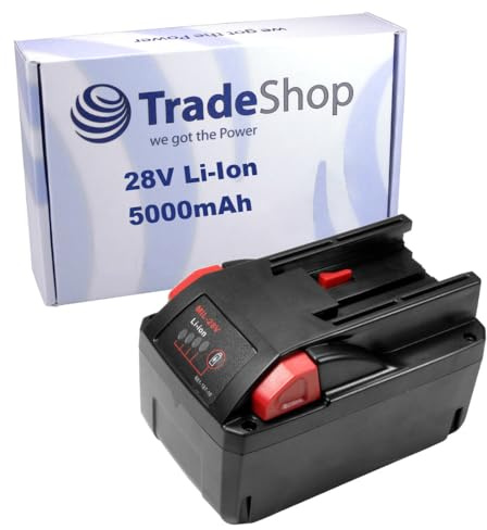 Trade-Shop Batteria agli ioni di litio, 28 V/5000 mAh, compatibile con Milwaukee 48-11-2830, 0700956730, 4932352732, 4932-3991-96, 48-11-1830, 48-11-2850