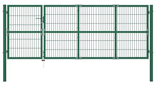 ShGaxin Gartentor mit Pfosten, Gartentür, Gartentüren, Gartenzaun Tür, Zauntür, Zauntor, Flügeltore, Garten Türe, 350 x 120 cm Stahl Grün